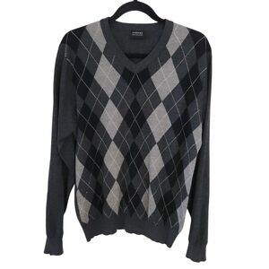 Hörst Dusseldorf Argyle V-Neck Sweater merino blend– Medium